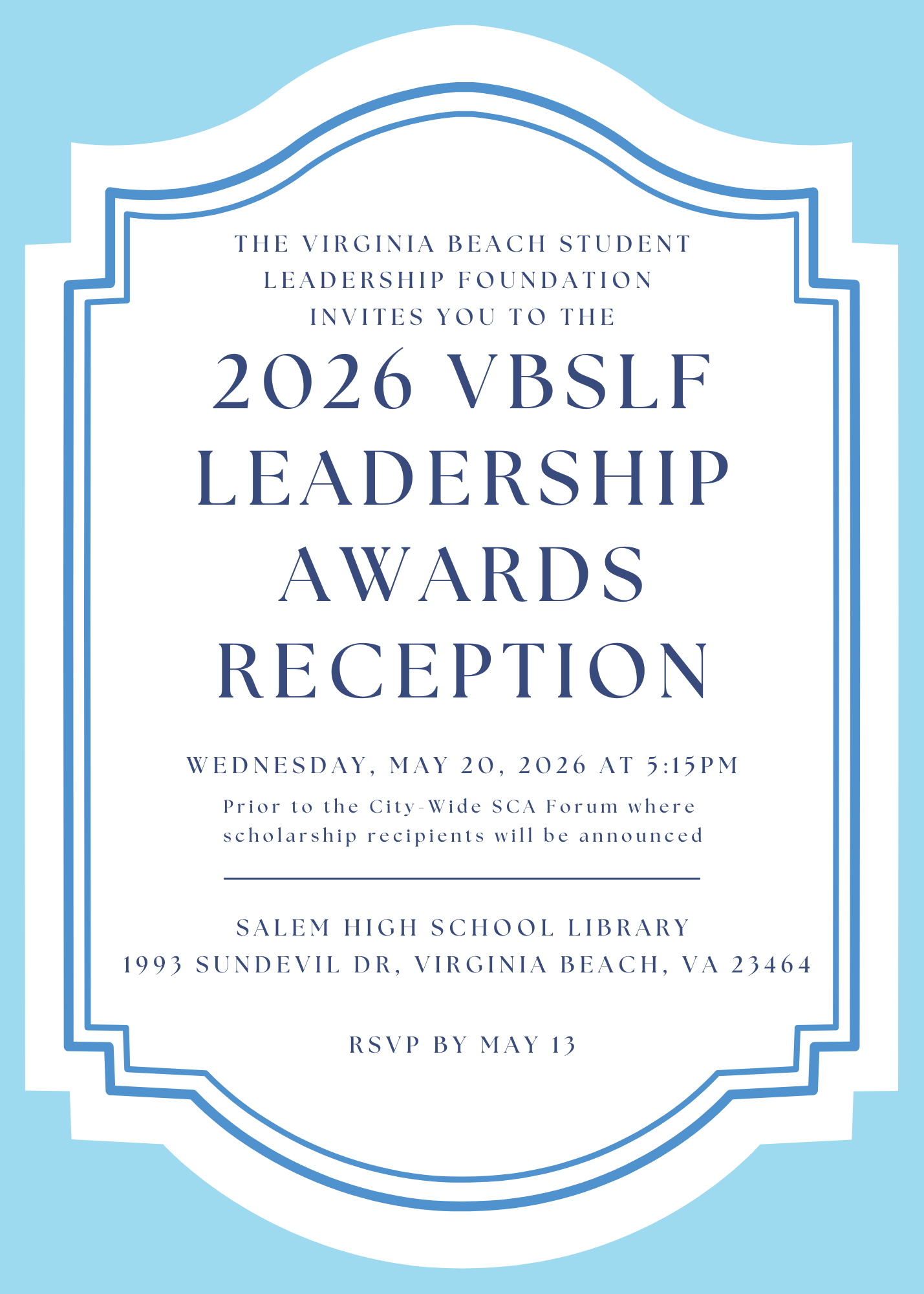 2026 VBSLF Leadership Awards Reception invitation flyer