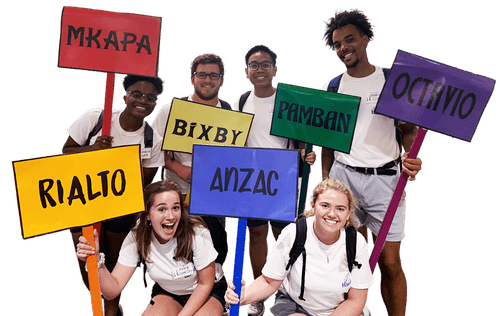 Student staff holding workshop signs